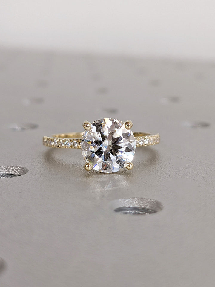 2.0CT Round Cut Hidden Halo Lab Grown Diamond Pave Engagement Ring For Women