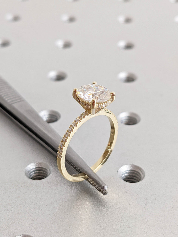 2.0CT Round Cut Hidden Halo Lab Grown Diamond Pave Engagement Ring For Women