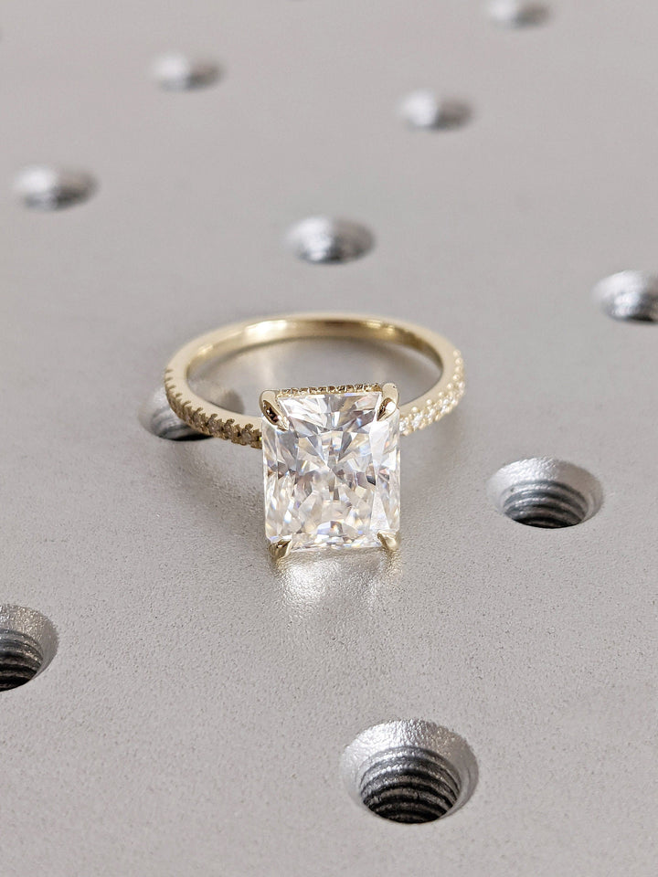 3.0CT Radiant Cut Pave Lab Grown Hidden Halo Diamond Engagement Ring For Women
