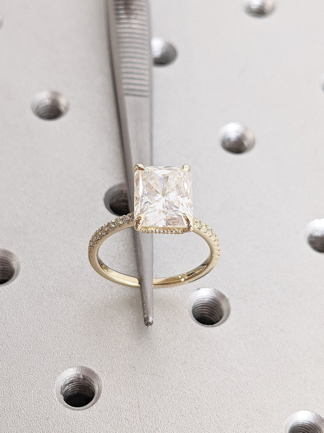 3.0CT Radiant Cut Pave Lab Grown Hidden Halo Diamond Engagement Ring For Women