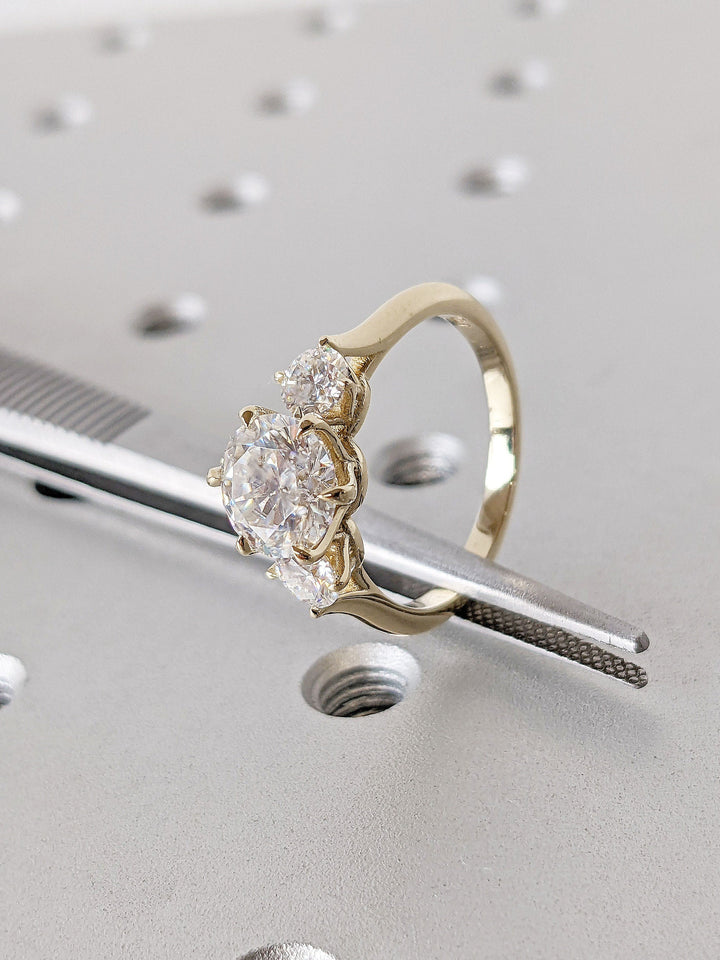 1.50CT Round Diamond Lab Grown Three Stone Engagement Ring For Women