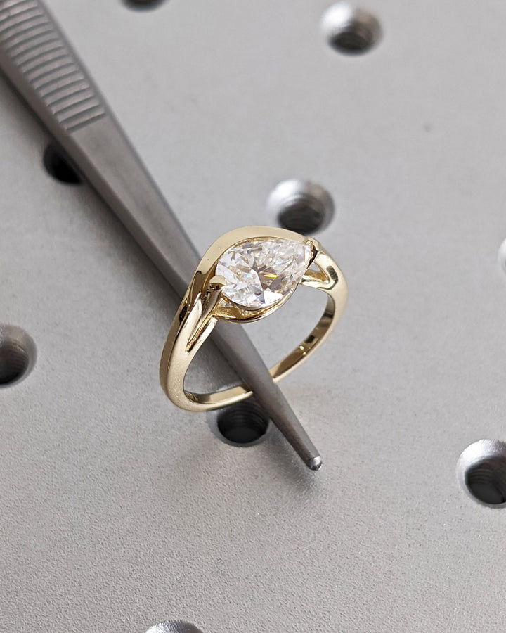1.50CT Pear Cut Unique Lab Grown Diamond Engagement Ring For Women