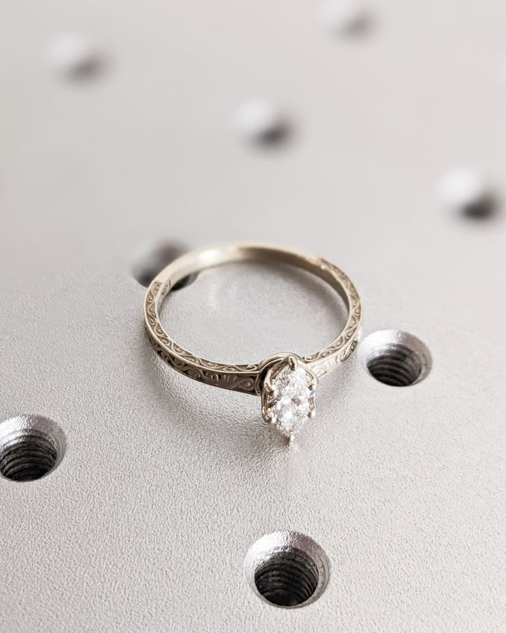 0.50CT Vintage Marquise Engagement Ring Lab Grown Diamond Engagement Ring For Women