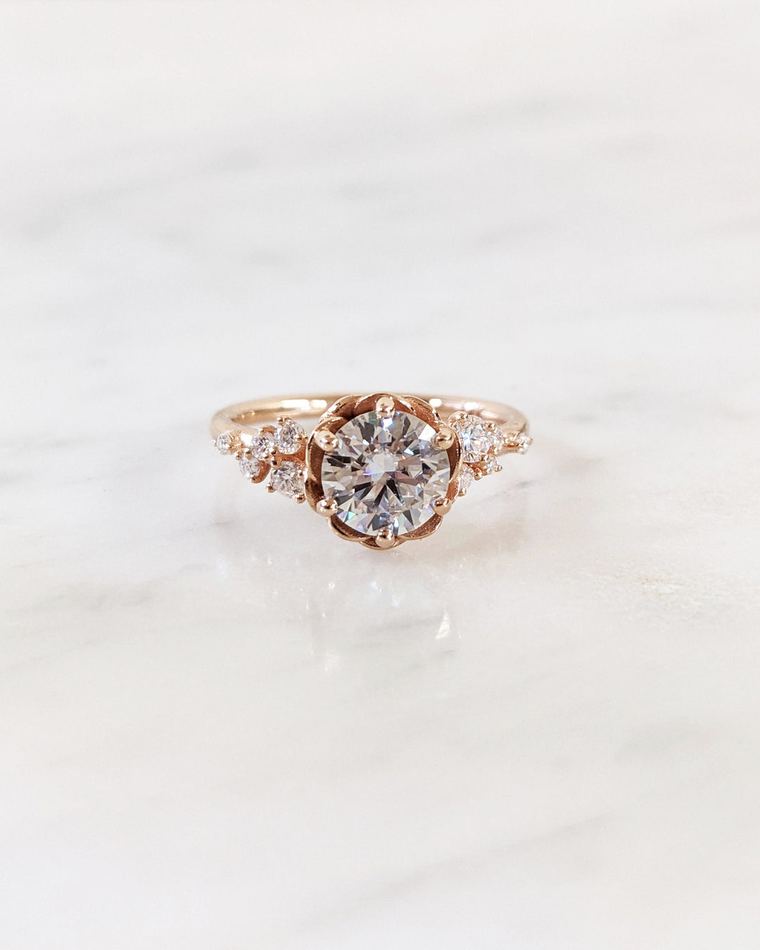 1.0CT Round Cut Cluster Diamond Flower Lab Grown Engagement Ring For Her