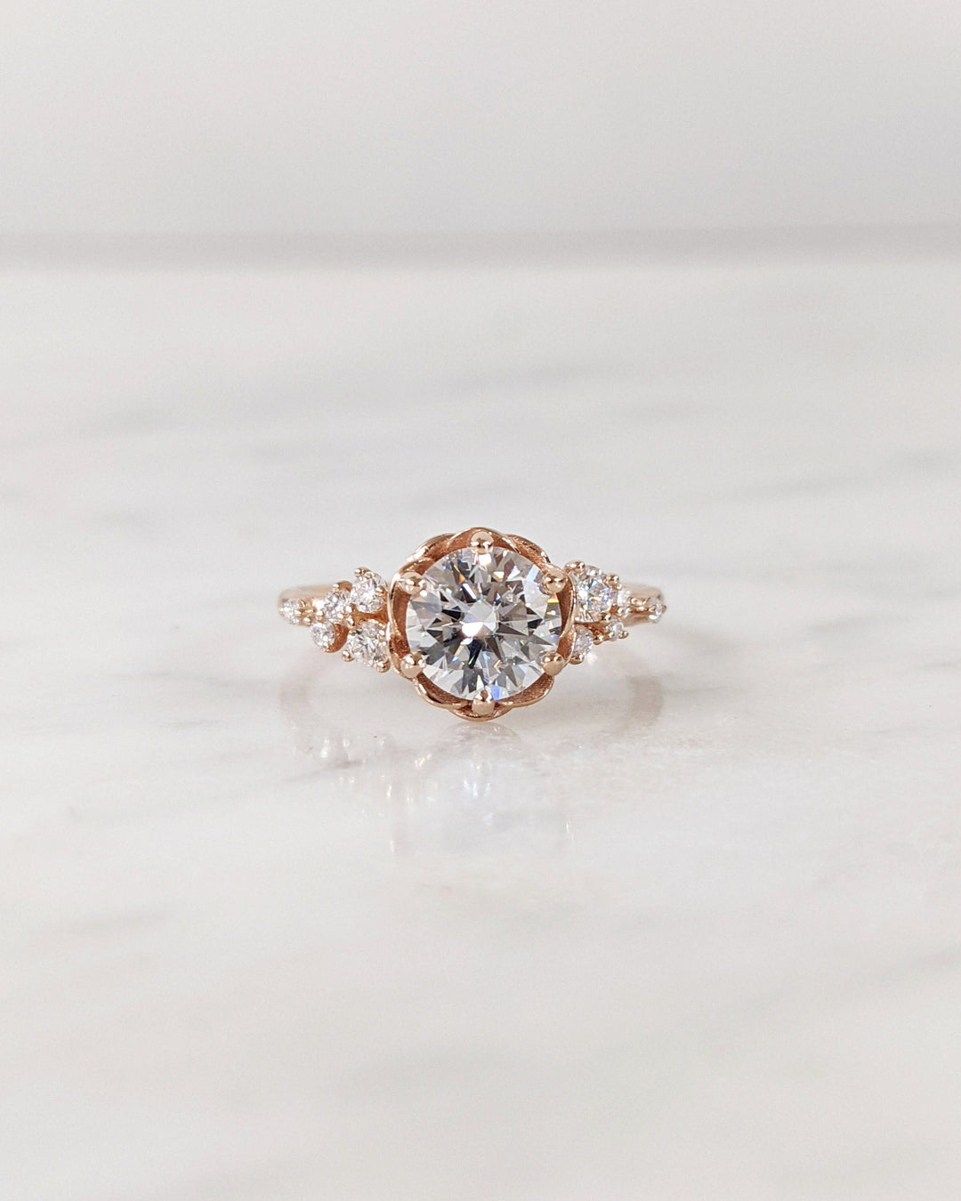 1.0CT Round Cut Cluster Lab Grown Diamond Engagement Ring Floral Engagement Ring