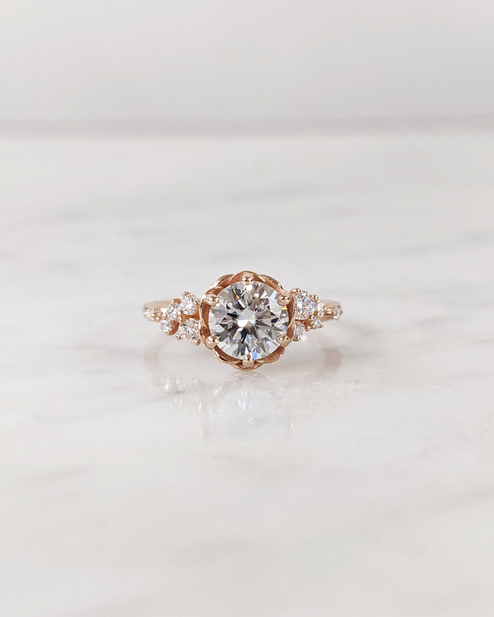 1.0CT Round Cut Cluster Lab Grown Diamond Engagement Ring Floral Engagement Ring