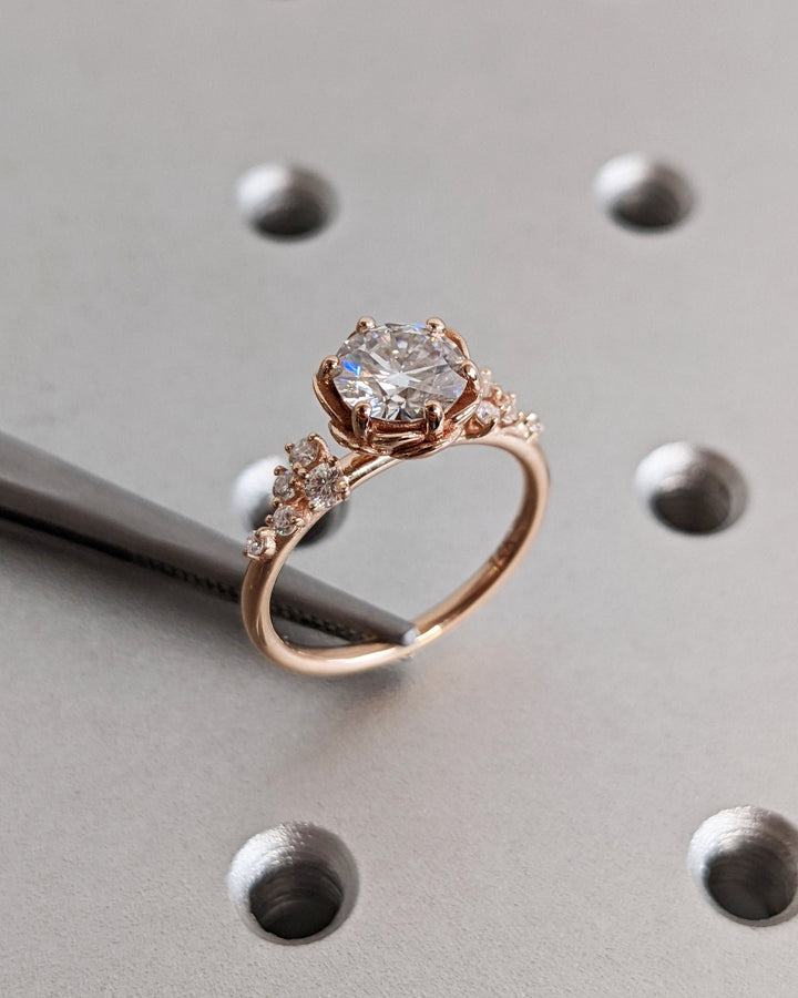 1.0CT Round Cut Cluster Diamond Flower Lab Grown Engagement Ring For Her