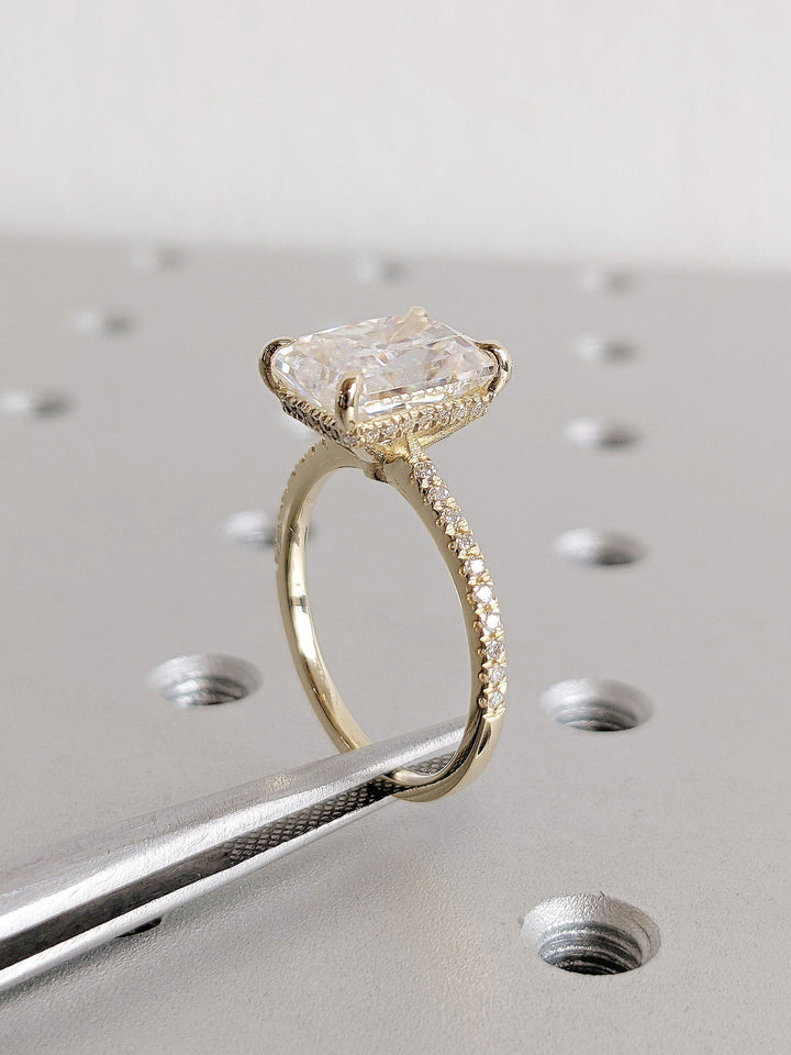 3.0CT Radiant Cut Pave Lab Grown Hidden Halo Diamond Engagement Ring For Women