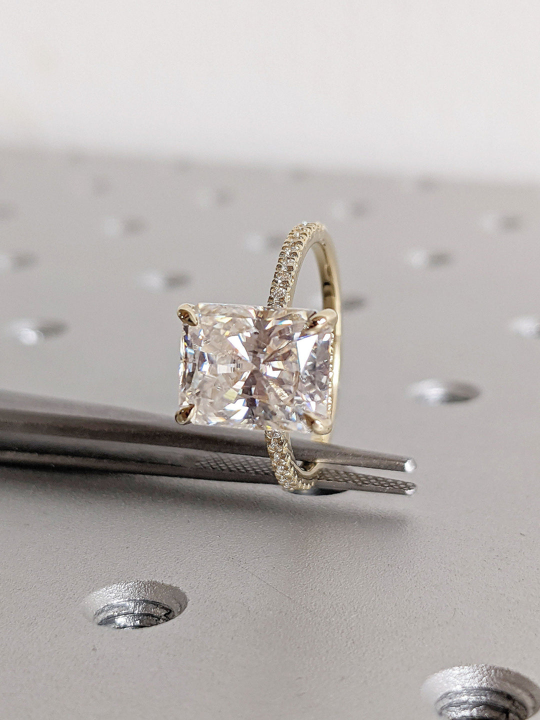 3.0CT Radiant Cut Pave Lab Grown Hidden Halo Diamond Engagement Ring For Women