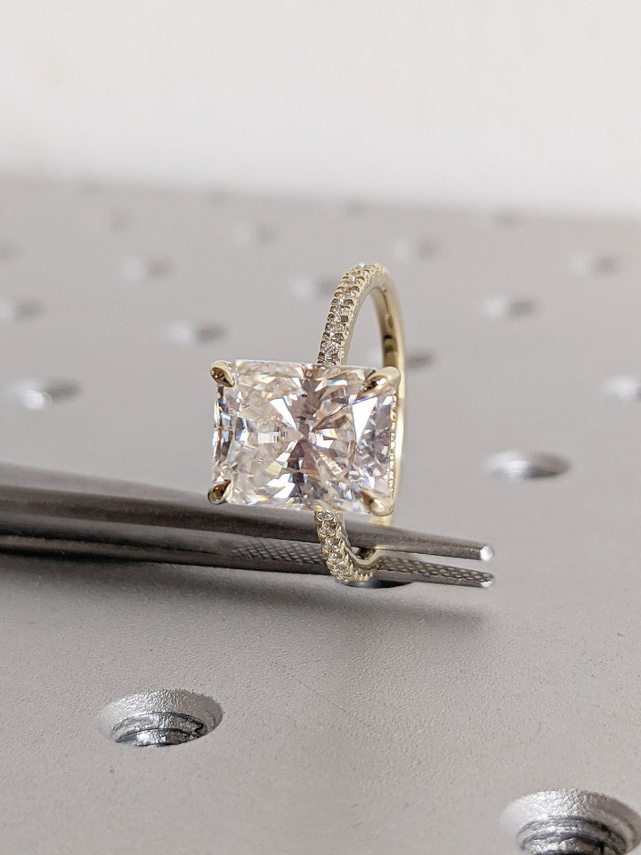 3.0CT Radiant Cut Pave Lab Grown Hidden Halo Diamond Engagement Ring For Women