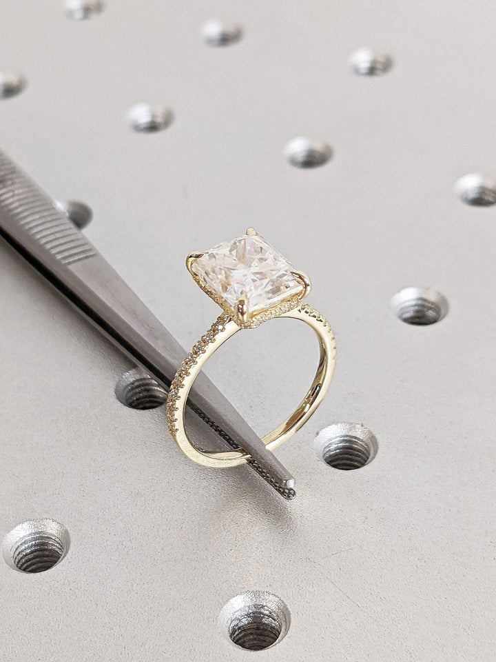 3.0CT Radiant Cut Pave Lab Grown Hidden Halo Diamond Engagement Ring For Women