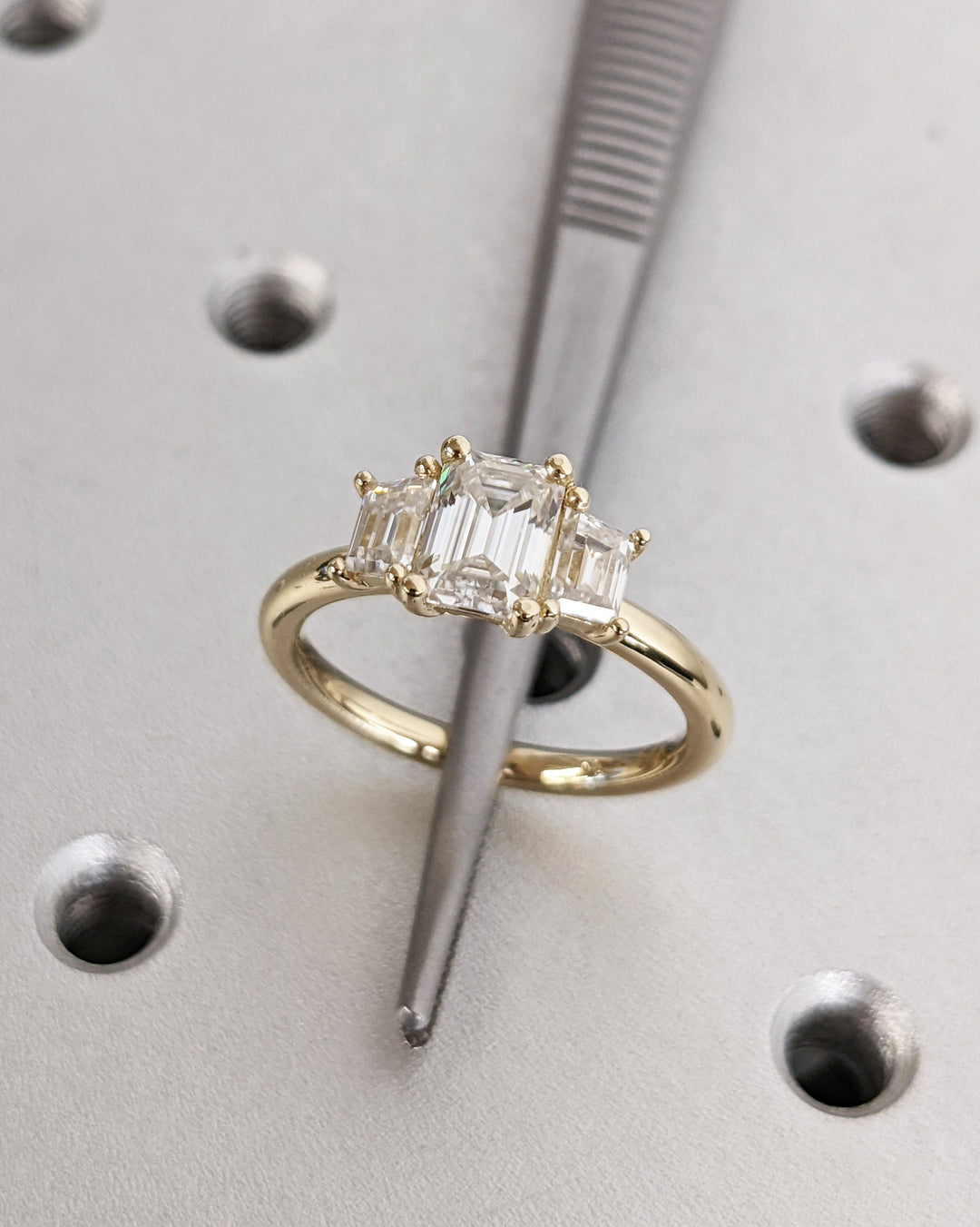 1.0CT Emerald Cut 3 Stone Lab Grown Diamond Engagement Ring For Women Minimalist Wedding Ring