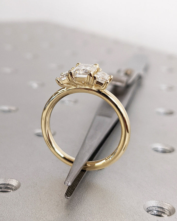 1.0CT Emerald Cut 3 Stone Lab Grown Diamond Engagement Ring For Women Minimalist Wedding Ring
