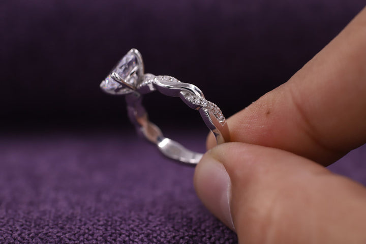 1.50CT Oval Cut Twisted Lab Grown Diamond Half Eternity Engagement Ring For Women