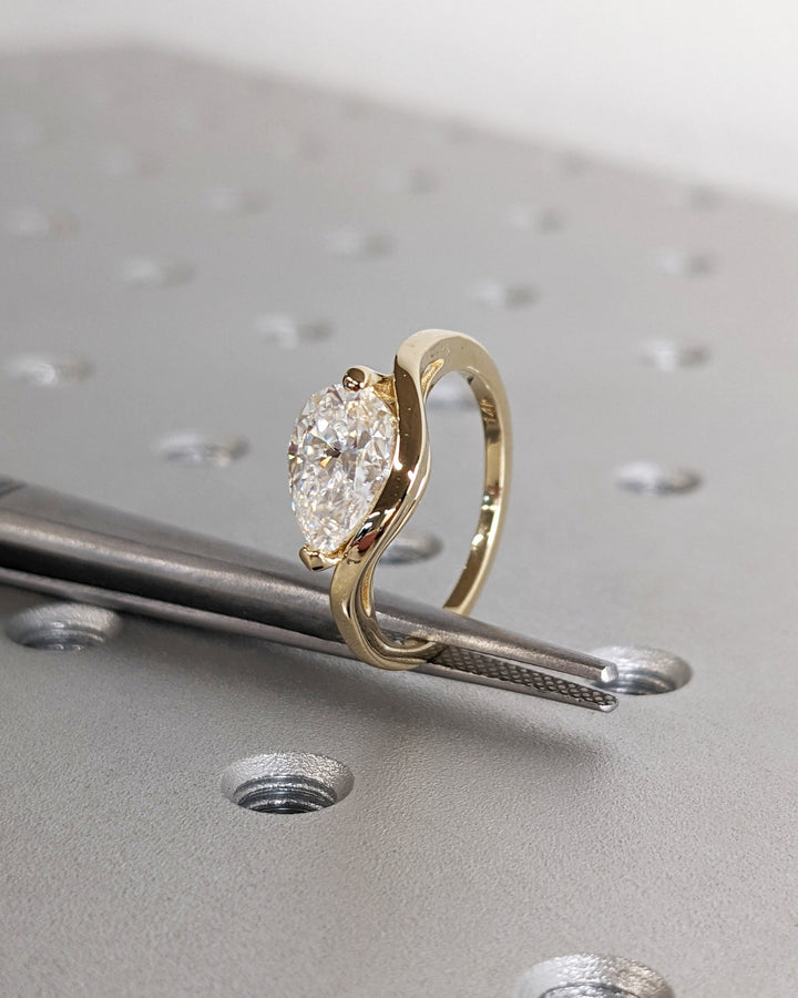 1.50CT Pear Cut Unique Lab Grown Diamond Engagement Ring For Women