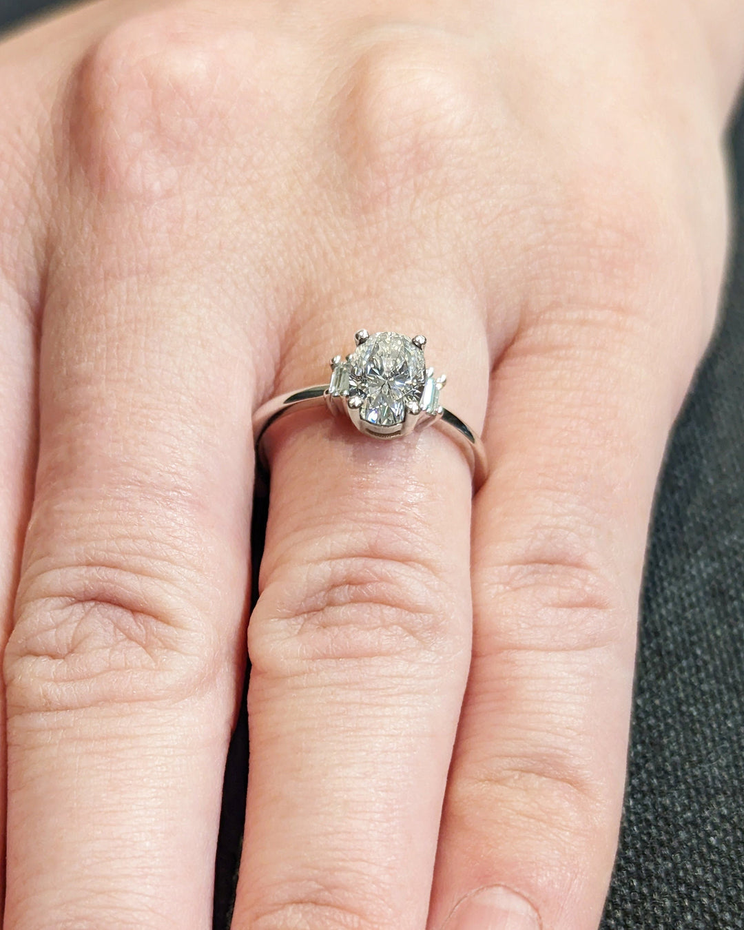1.0CT Oval Cut Unique 3 Stone Diamond Lab Grown Engagement Ring For Women