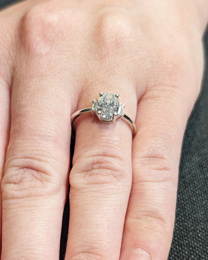 1.0CT Oval Cut Unique 3 Stone Diamond Lab Grown Engagement Ring For Women