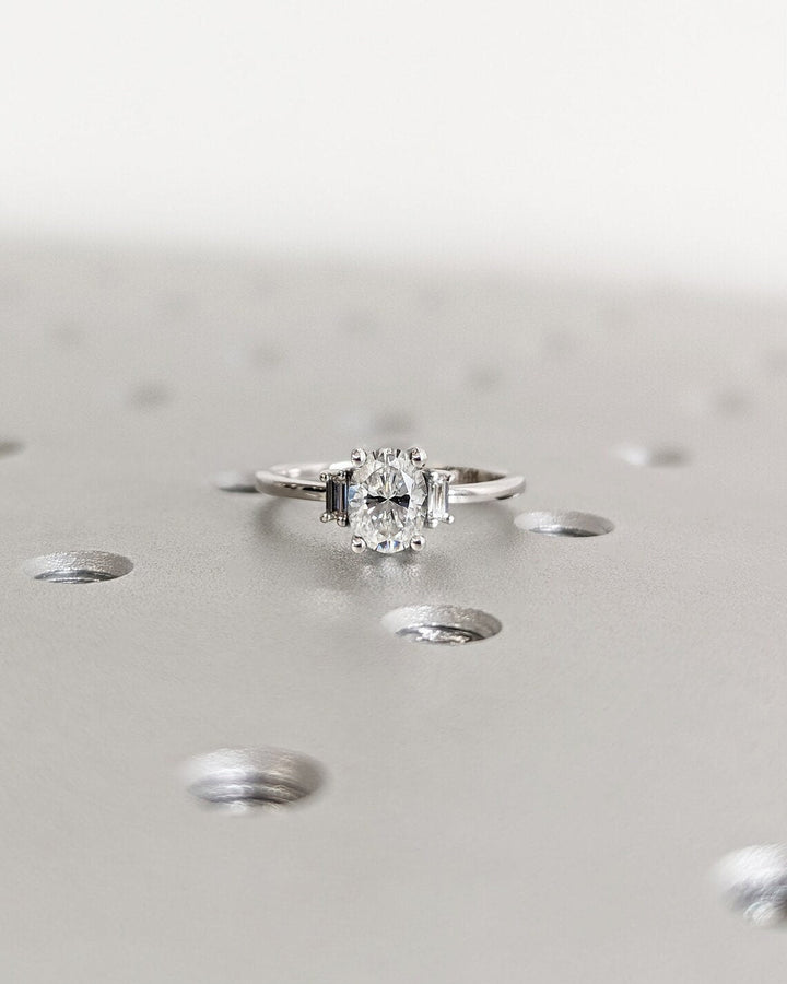 1.0CT Oval Cut Unique 3 Stone Diamond Lab Grown Engagement Ring For Women