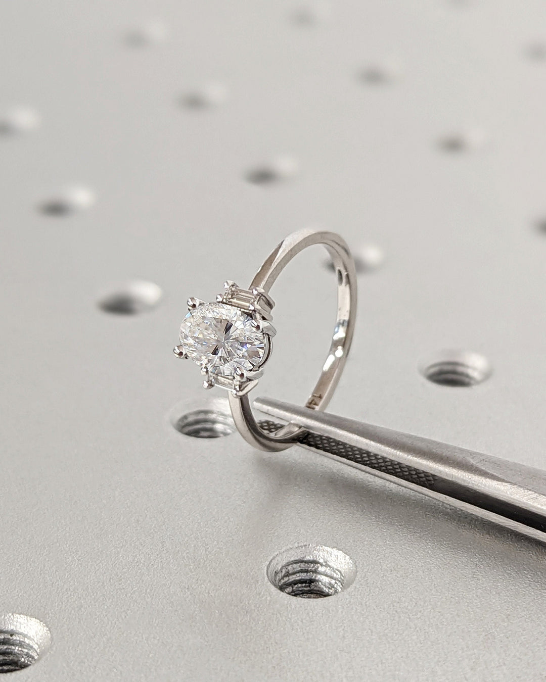 1.0CT Oval Cut Unique 3 Stone Diamond Lab Grown Engagement Ring For Women