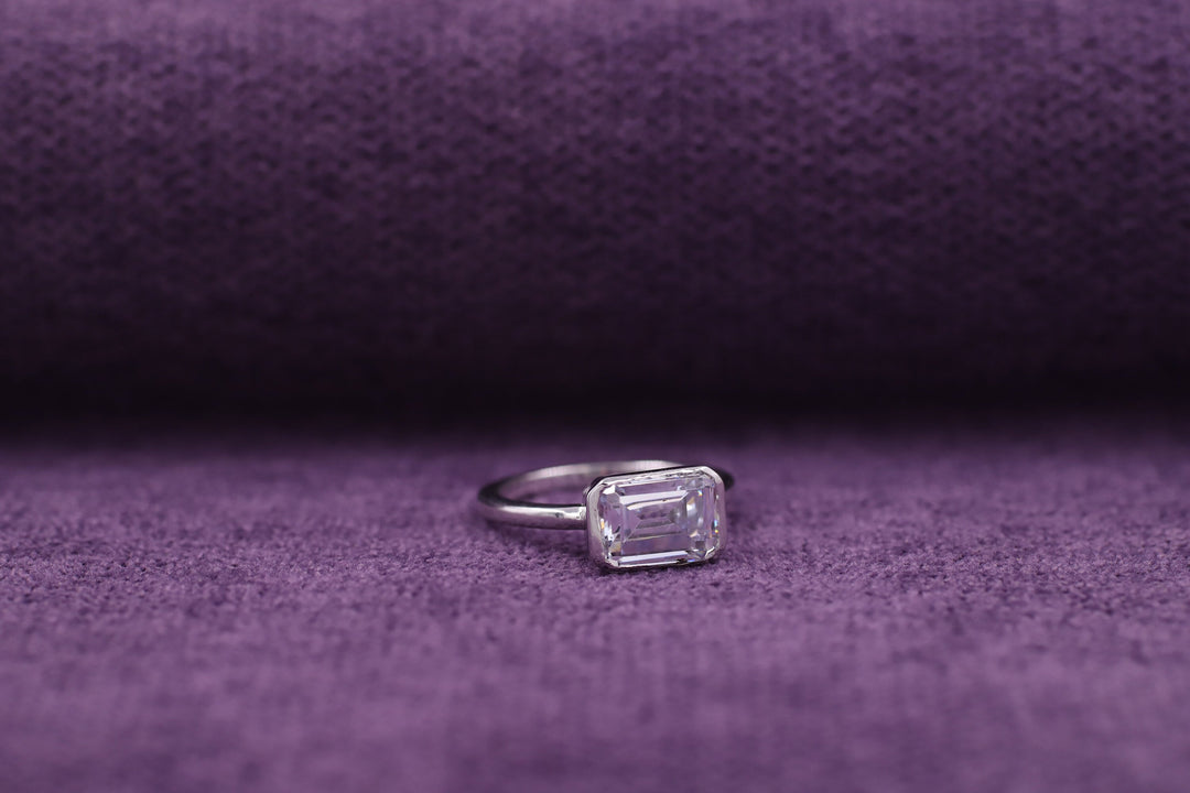 2.0CT Emerald Cut Bezel Set Lab Grown Diamond Engagement Ring Anniversary Gift