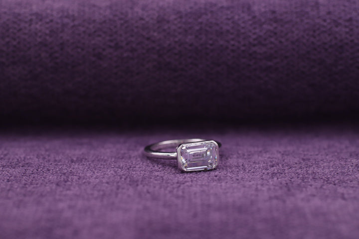 2.0CT Emerald Cut Bezel Set Lab Grown Diamond Engagement Ring Anniversary Gift