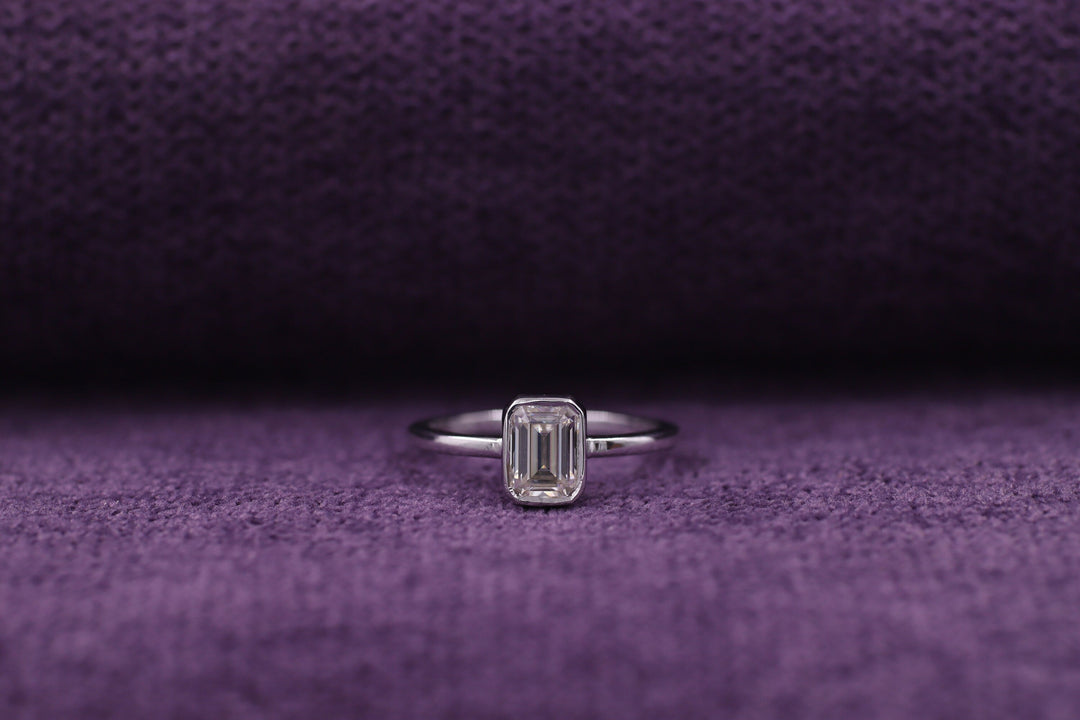 1.0CT Emerald Cut Bezel Set Lab Grown Diamond Engagement Ring For Women