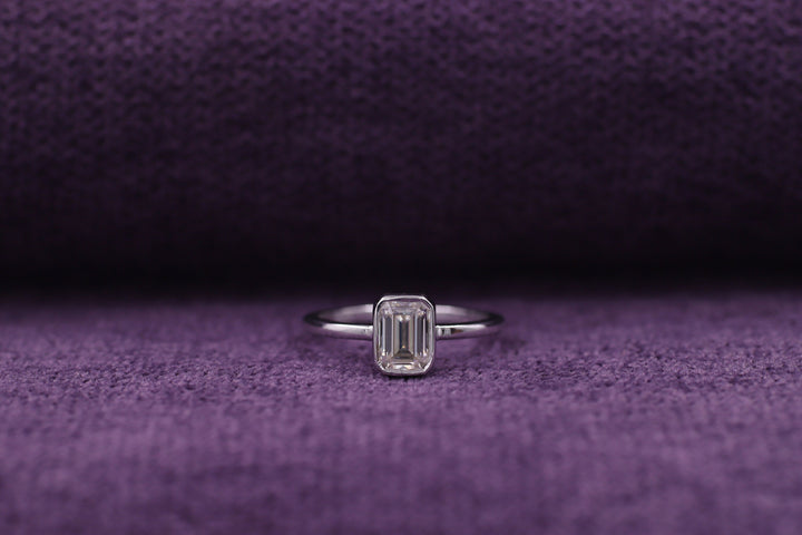 1.0CT Emerald Cut Bezel Set Lab Grown Diamond Engagement Ring For Women