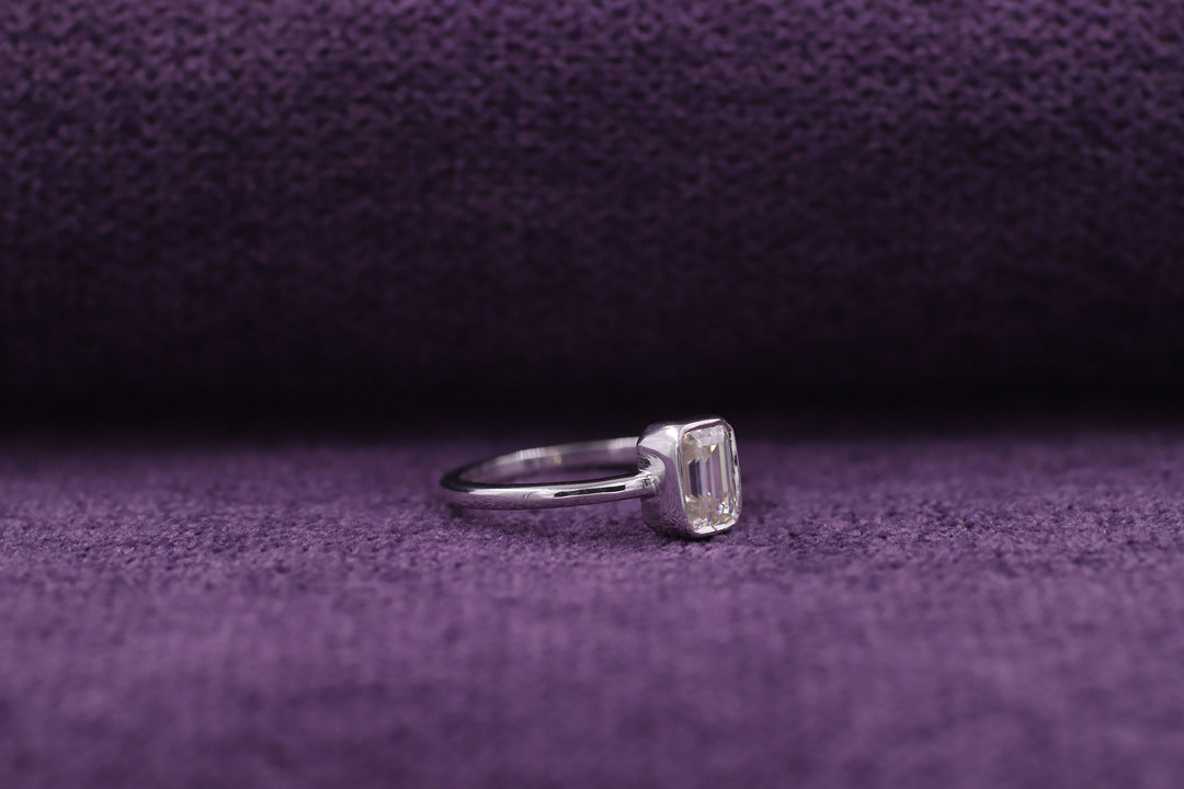 1.0CT Emerald Cut Bezel Set Lab Grown Diamond Engagement Ring For Women