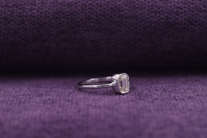 1.0CT Emerald Cut Bezel Set Lab Grown Diamond Engagement Ring For Women