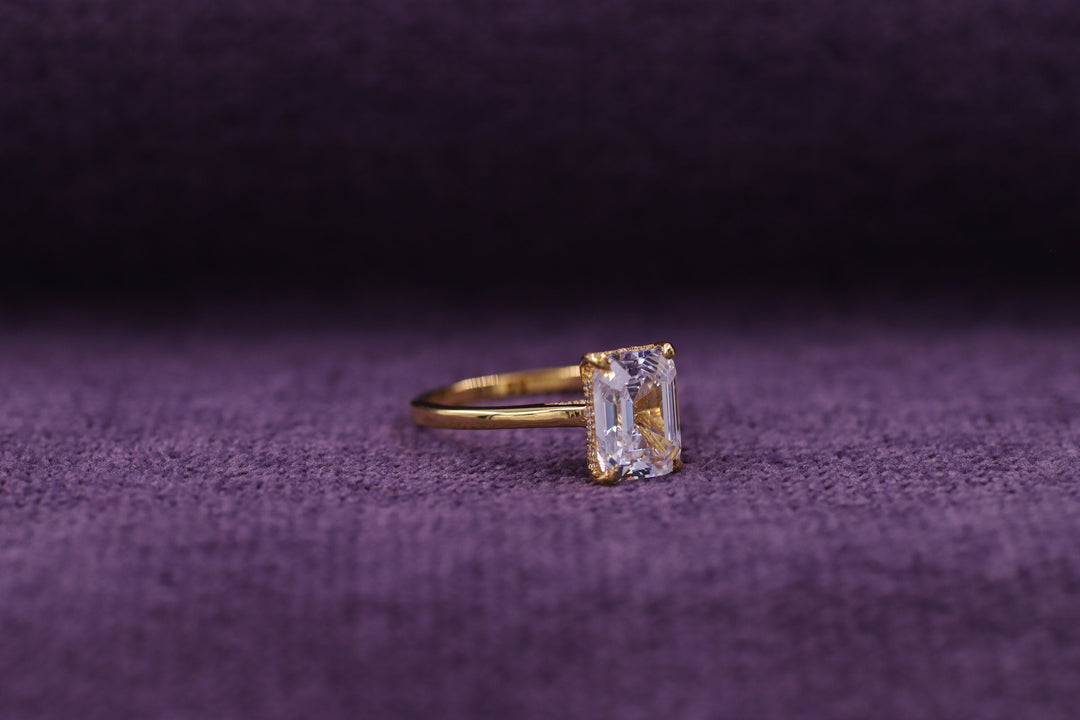2.50CT Emerald Cut Hidden Halo Lab Grown Diamond Engagement Ring For Her