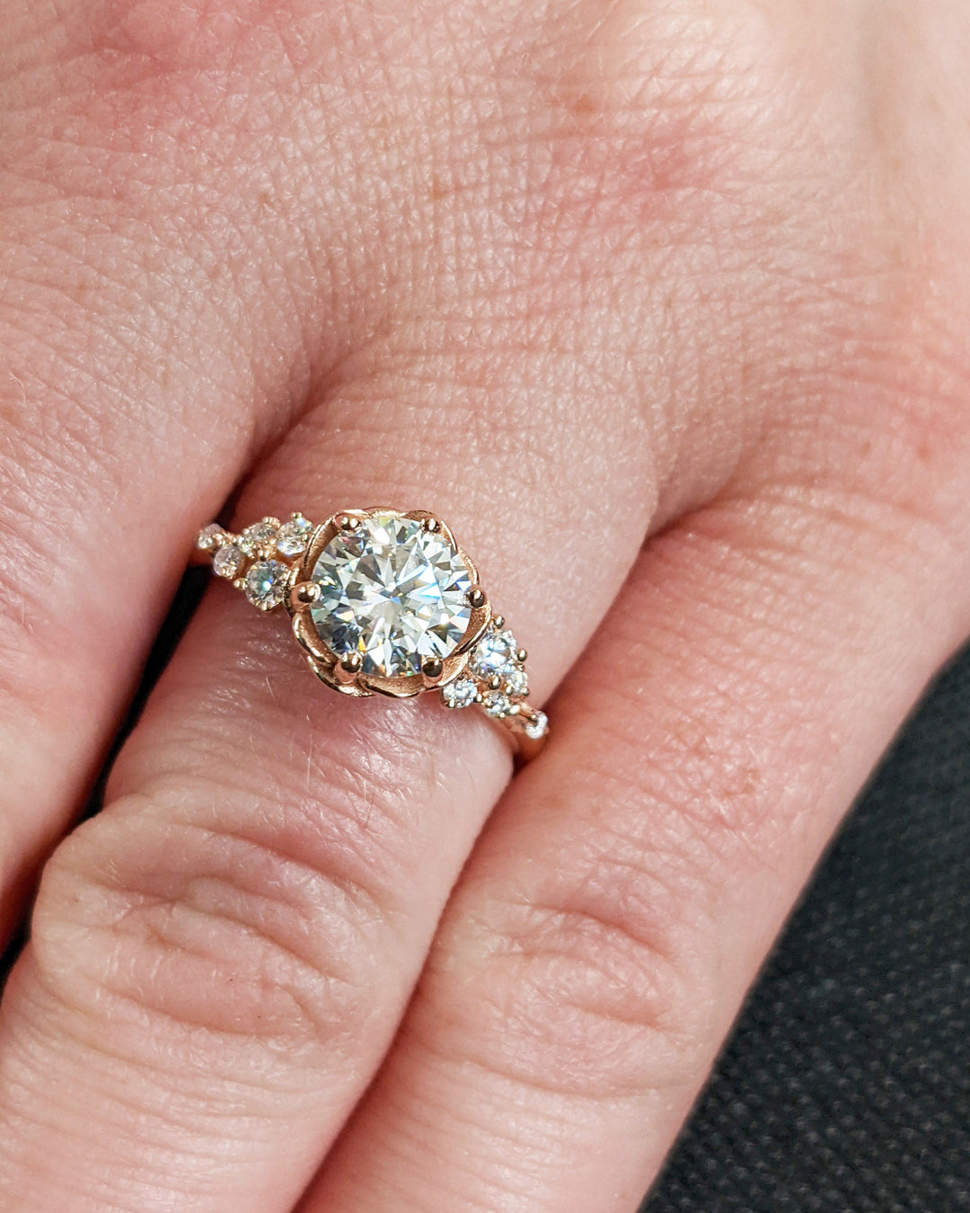 1.0CT Round Cut Cluster Lab Grown Diamond Engagement Ring Floral Engagement Ring