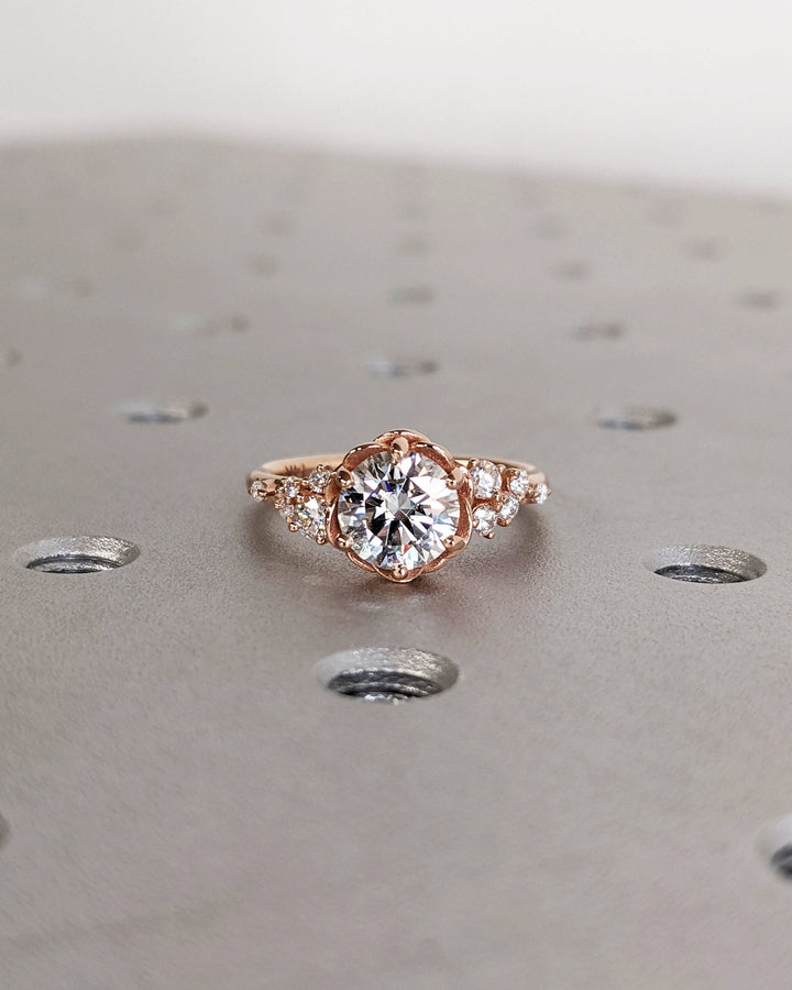 1.0CT Round Cut Cluster Lab Grown Diamond Engagement Ring Floral Engagement Ring