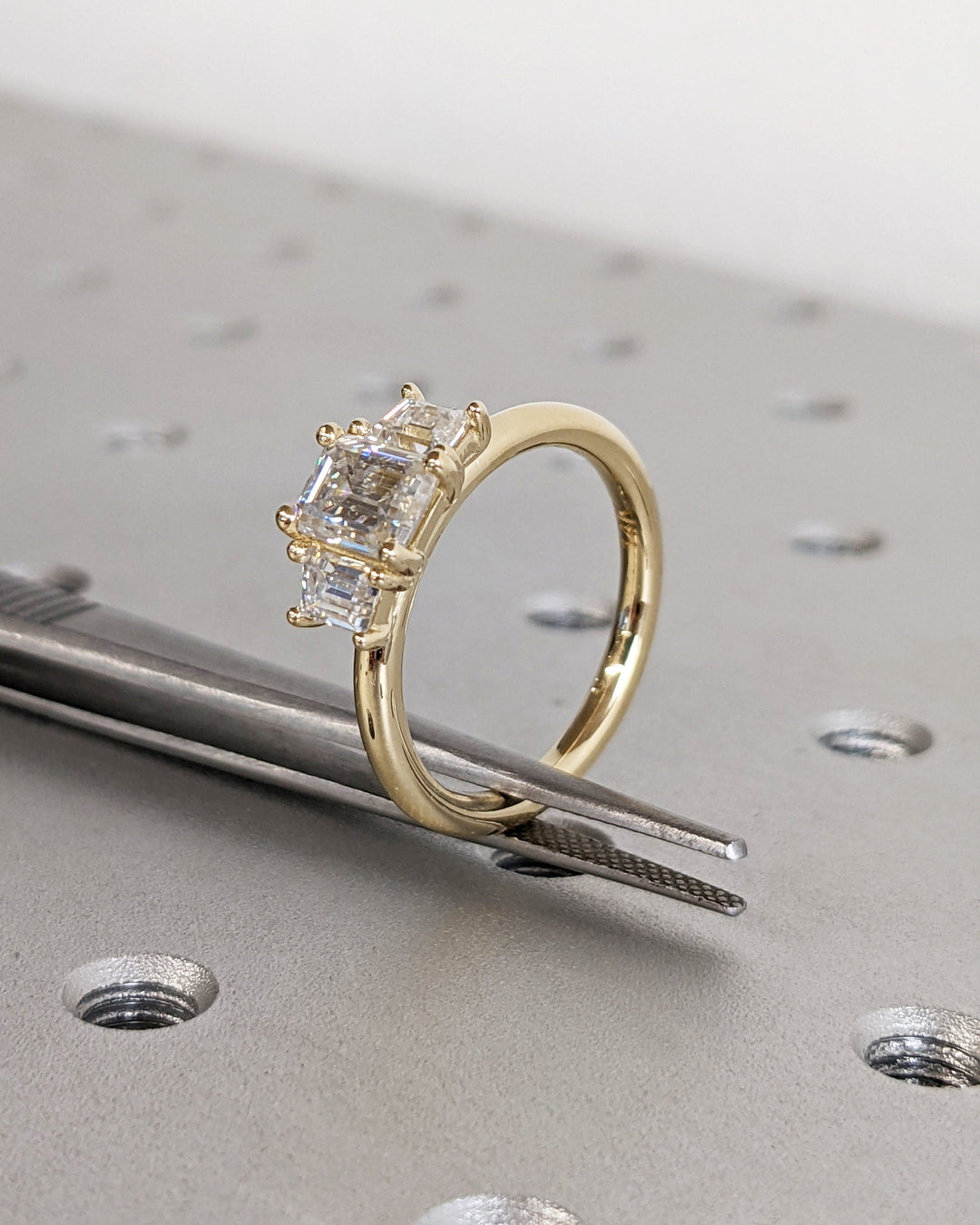 1.0CT Emerald Cut 3 Stone Lab Grown Diamond Engagement Ring For Women Minimalist Wedding Ring