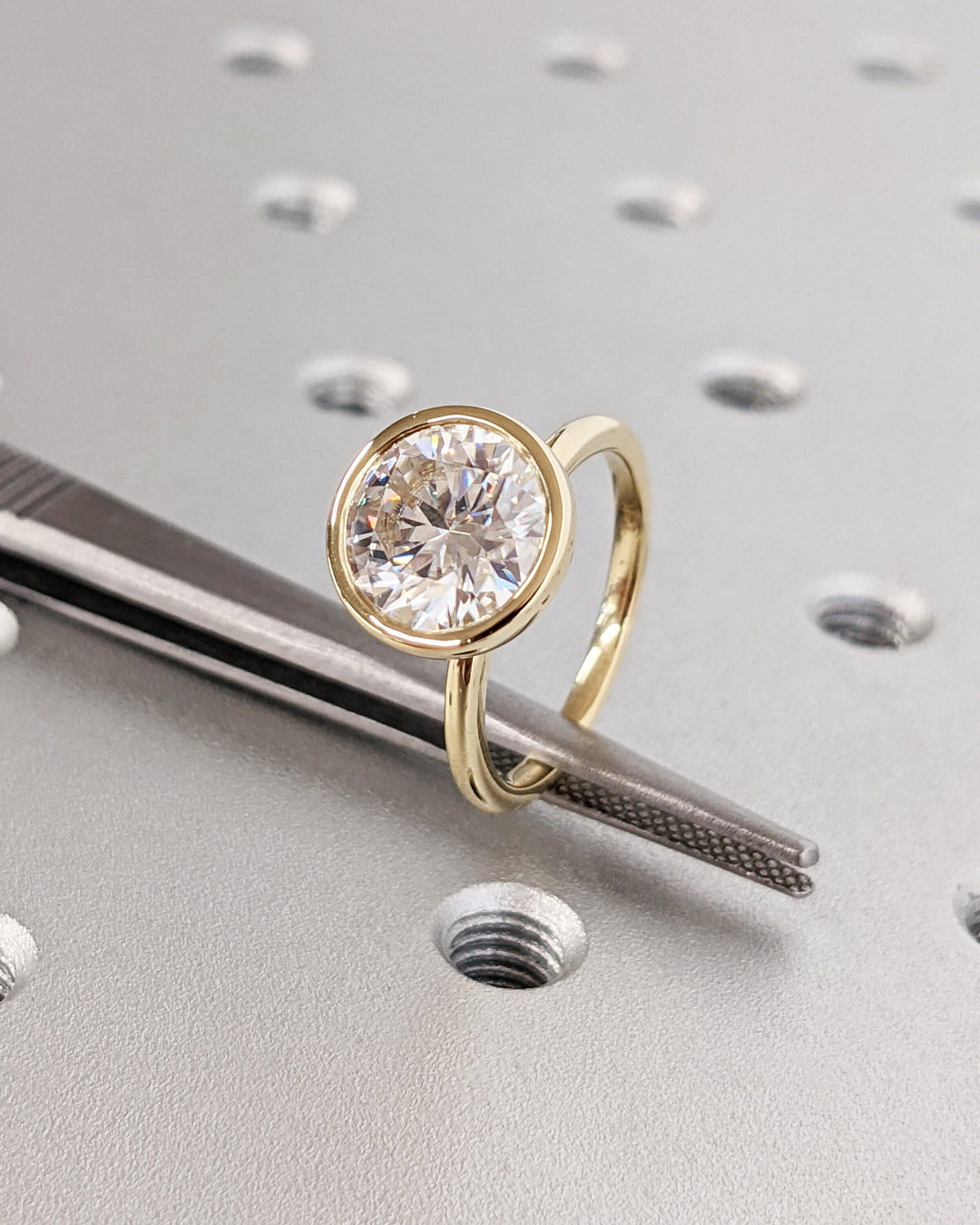 2.50CT Round Cut Bezel Lab Grown Diamond Engagement Ring For Women