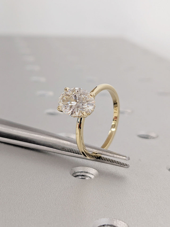 1.50CT Oval Lab Grown Diamond Wedding Ring Hidden Halo Engagement Ring