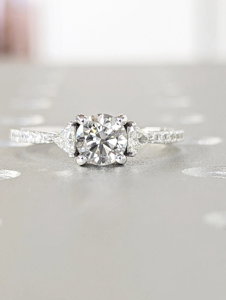 1.0CT Round Cut Unique 3 Stone Pave Lab Grown Diamond Engagement Ring For Her