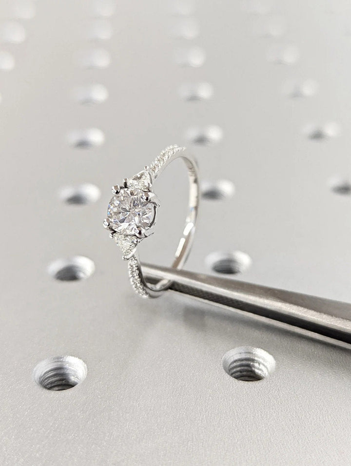 1.0CT Round Cut Unique 3 Stone Pave Lab Grown Diamond Engagement Ring For Her