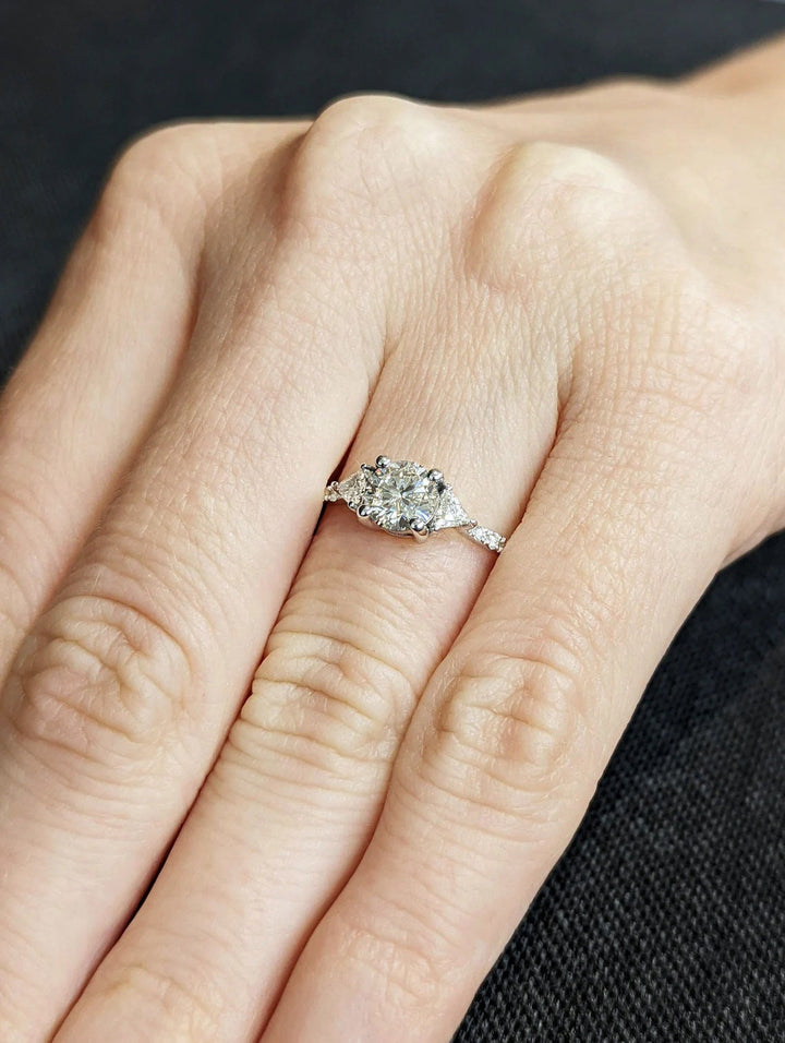 1.0CT Round Cut Unique 3 Stone Pave Lab Grown Diamond Engagement Ring For Her