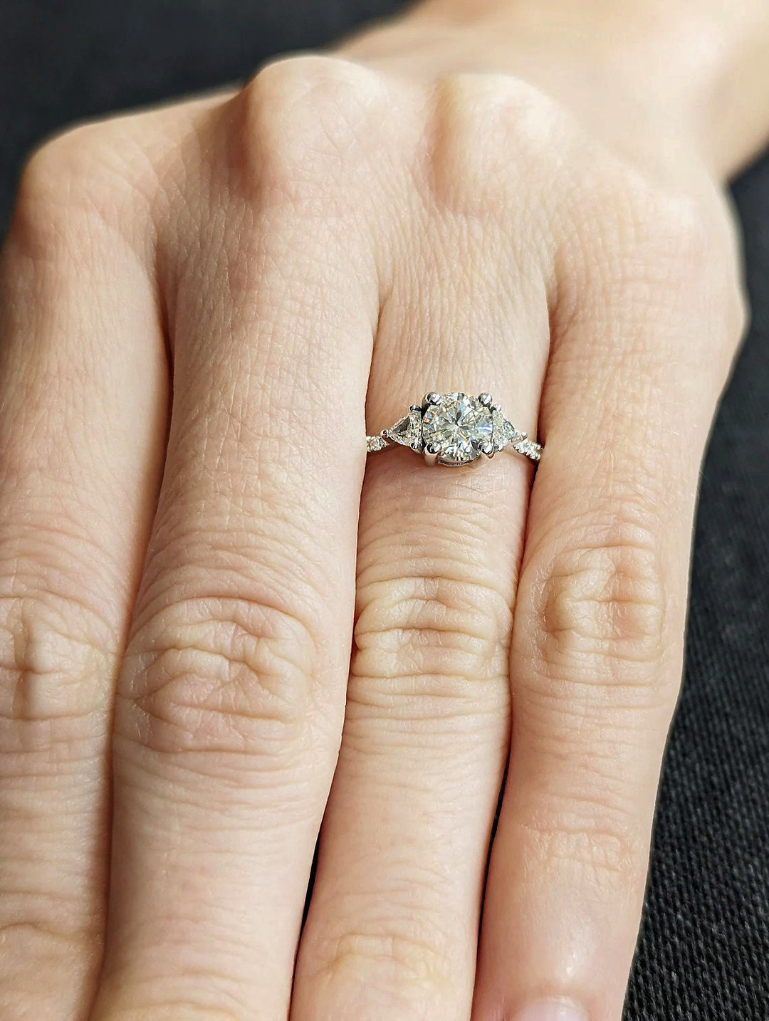1.0CT Round Cut Unique 3 Stone Pave Lab Grown Diamond Engagement Ring For Her