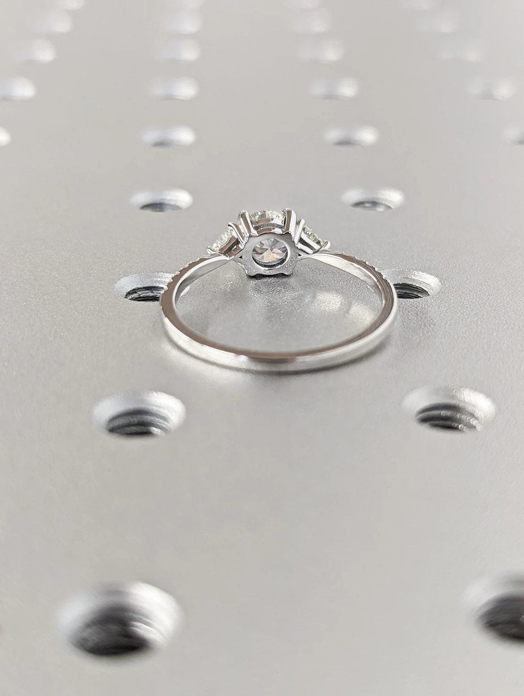 1.0CT Round Cut Unique 3 Stone Pave Lab Grown Diamond Engagement Ring For Her