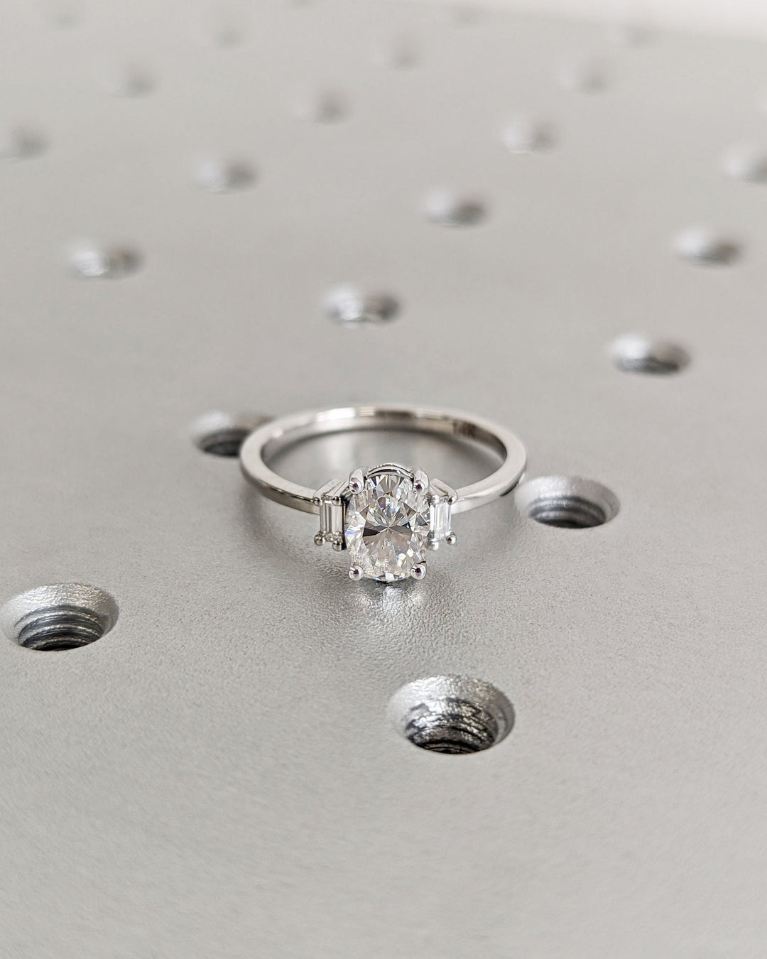 1.0CT Oval Cut Unique 3 Stone Diamond Lab Grown Engagement Ring For Women