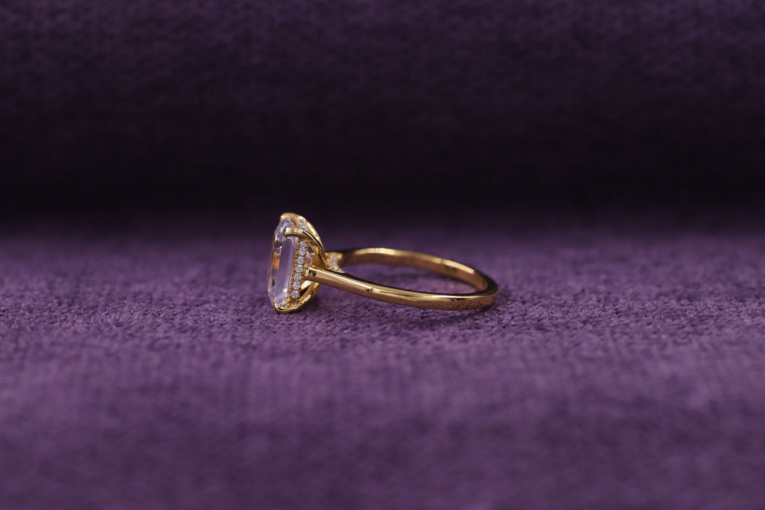 2.50CT Emerald Cut Hidden Halo Lab Grown Diamond Engagement Ring For Her