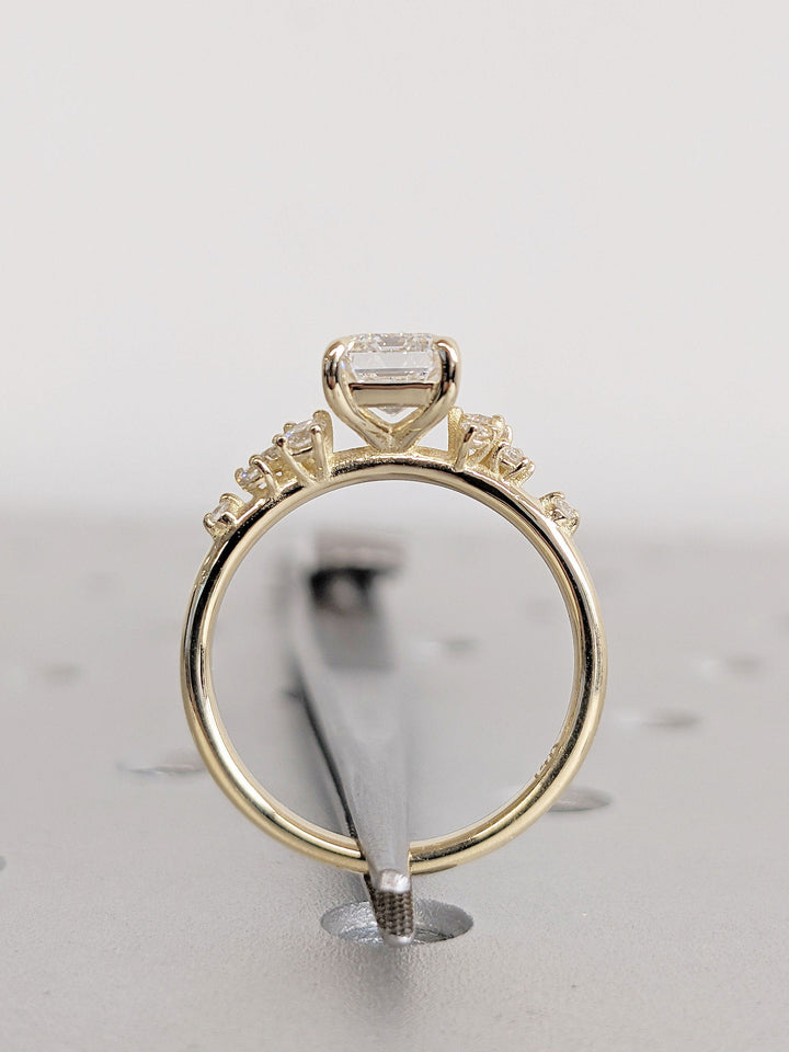 1.50CT Emerald Cut Cluster Lab Grown Diamond Engagement Ring For Women