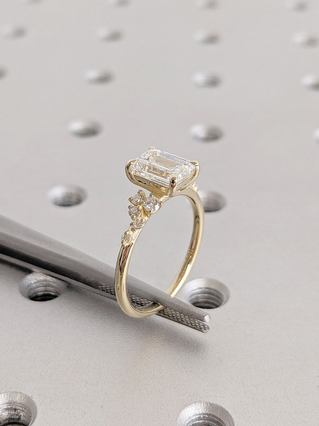1.50CT Emerald Cut Cluster Lab Grown Diamond Engagement Ring For Women