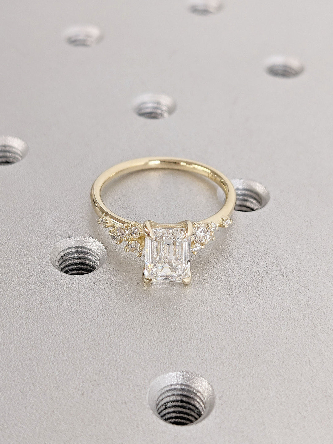 1.50CT Emerald Cut Cluster Lab Grown Diamond Engagement Ring For Women