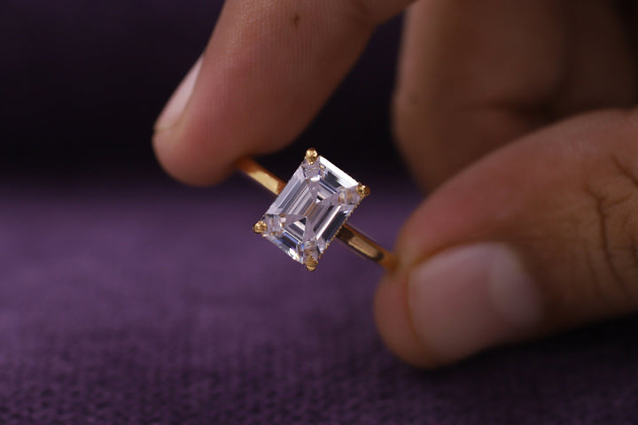 2.50CT Emerald Cut Hidden Halo Lab Grown Diamond Engagement Ring For Her