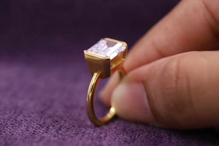 2.0CT Emerald Cut Half Bezel Lab Grown Diamond Engagement Ring For Her