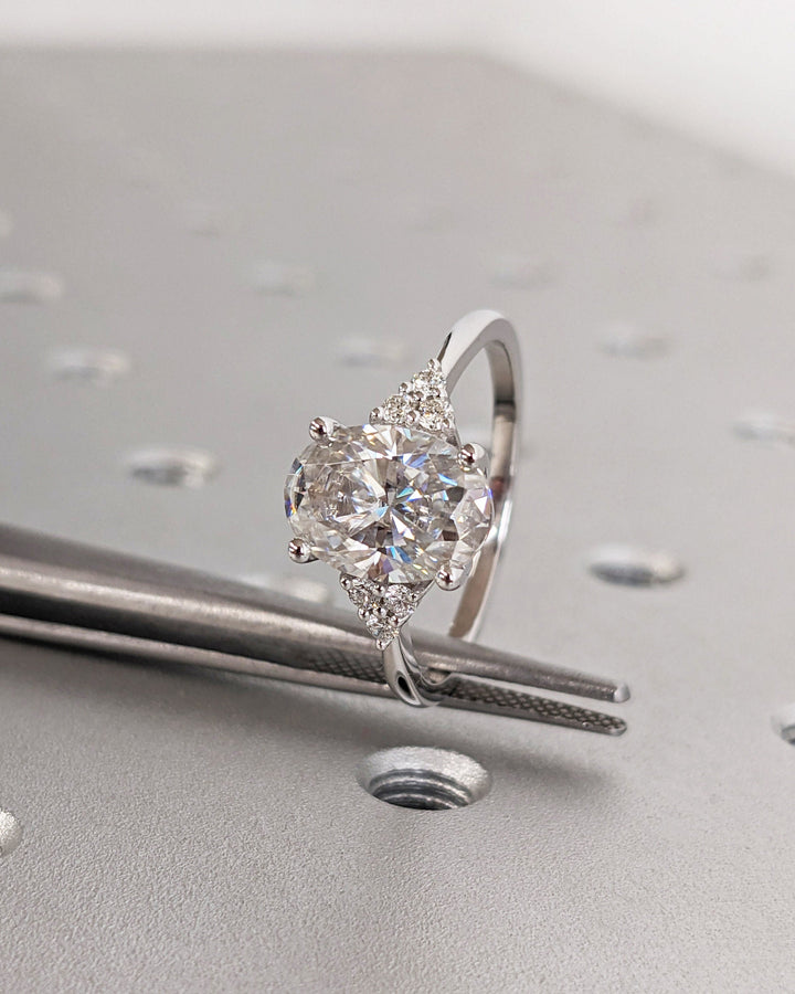 2.0CT Oval Cut Cluster Lab Grown Diamond Engagement Ring For Women