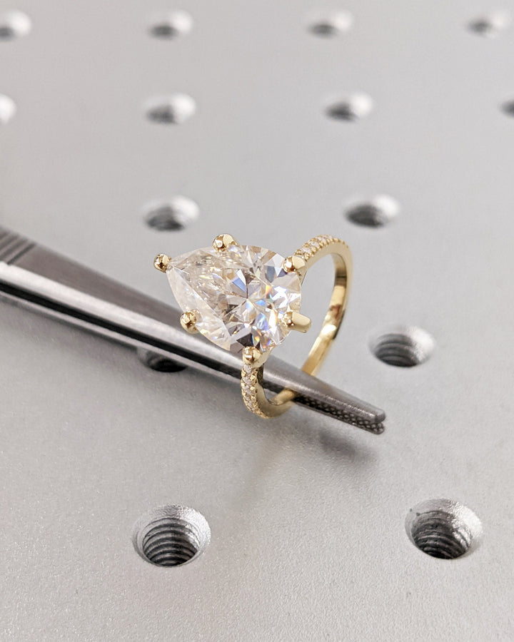 4.0CT Pear Cut Pave IGI Certified Lab Grown Diamond Hidden Halo Engagement Ring