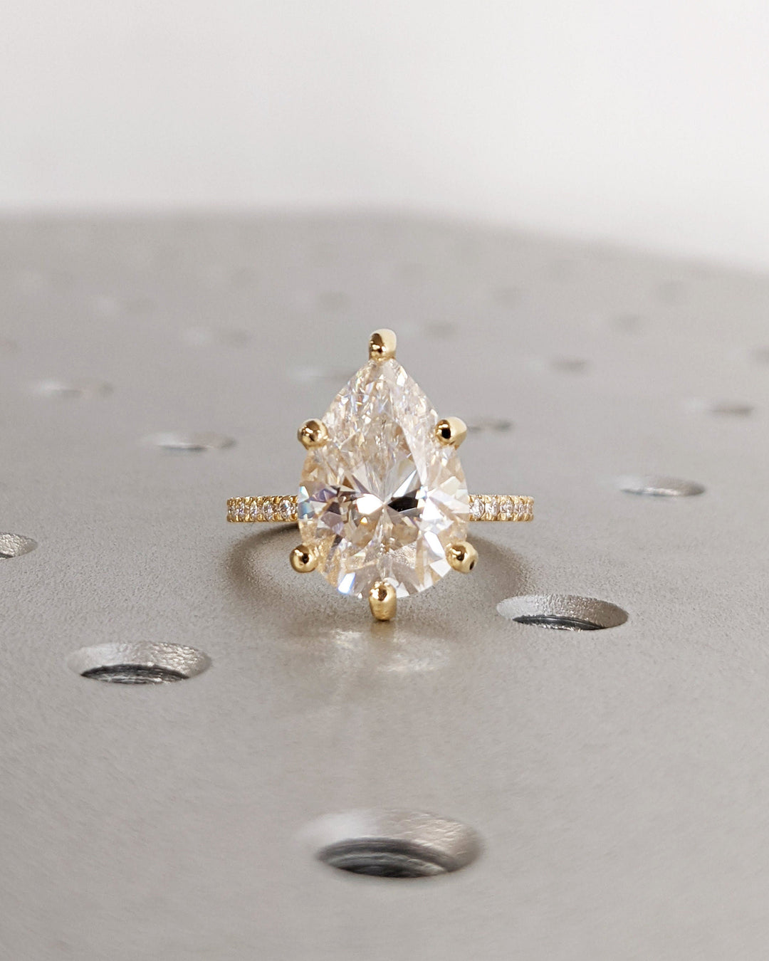 4.0CT Pear Cut Pave IGI Certified Lab Grown Diamond Hidden Halo Engagement Ring